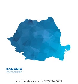 Map of Romania. Blue geometric polygon map.