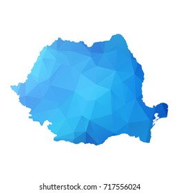 Map of Romania - Blue Geometric Rumpled Triangular , Polygonal Design For Your . Vector illustration eps 10.