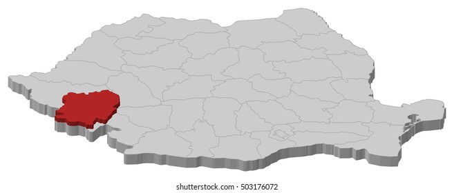 Map - Romania, Caras-Severin - 3D-Illustration