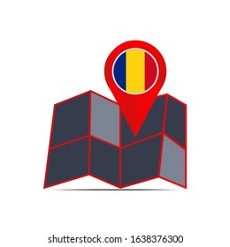 Map of Romania with country flags