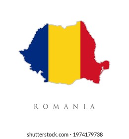 Map Of Romania With Flag Isolated On White Background. Vector Illustration. Vector isolated simplified illustration icon of Romania map. National Romanian flag (red, yellow, blue colors)