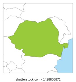 Map of Romania green highlighted with neighbor countries.
