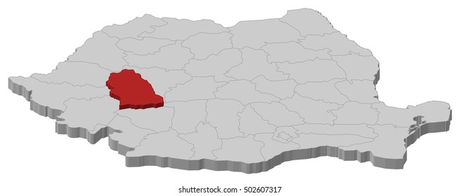 Map - Romania, Hunedoara - 3D-Illustration