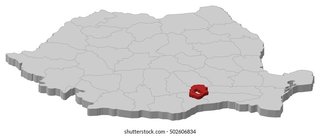 Map - Romania, Ilfov - 3D-Illustration