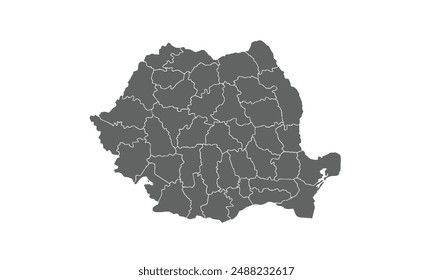 Map of Romania isolated on white background. for website layouts, background, education, precise, customizable, Travel worldwide, map silhouette backdrop, earth geography, political, reports.