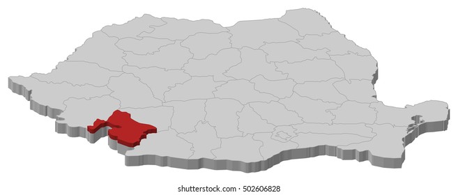 Map - Romania, Mehedinti - 3D-Illustration