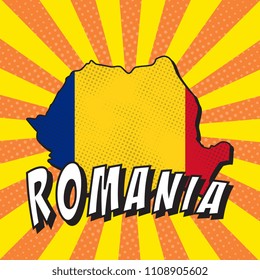 map of romania  with national flag in pop art style