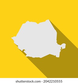 Map of Romania on yellow Background with long shadow