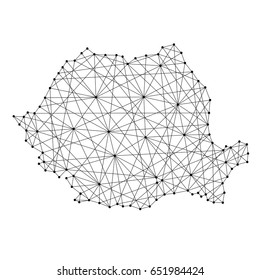 Map of Romania from polygonal black lines and dots of vector illustration
