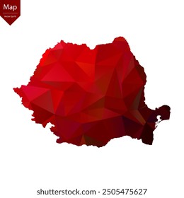Mapa de Rumania - Rojo Geométrico Rumpled Triangular, Diseño Poligonal.