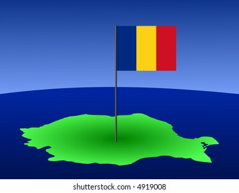 mapa de la bandera rumana y rumana en la ilustración pole