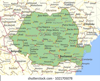 Map Romania Shows Country Borders Urban Stock Vector (Royalty Free ...