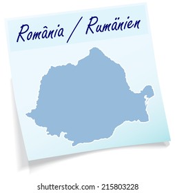 Map of Romania as sticky note in blue