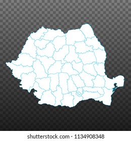 Map of Romania. Vector illustration on transparent background. Items are placed on separate layers and editable. Vector illustration eps 10.
