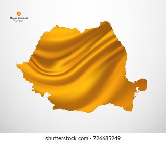 Map of Romania with yellow fabric draping background in vector.