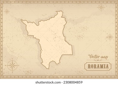 Map of Roraima in the old style, brown graphics in retro fantasy style. Federative units of Brazil.