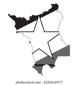 Mapa del estado de Roraima con su bandera oficial en color blanco y negro aislado sobre fondo blanco. Ilustración vectorial