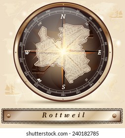 Map of Rottweil with borders in bronze