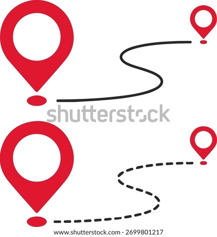 Map route direction with location pin, journey path minimal vector icon