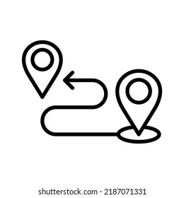 Map, route, gps distance, roadmap icon. Geolocation map path distance. Pictogram isolated on a white background. Vector illustration.