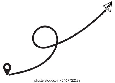  Map route icon. Gps path symbol. Travel signs. Roadmap symbols. Distance, geo pin, start and finish icons. Black, blue color. Vector sign.