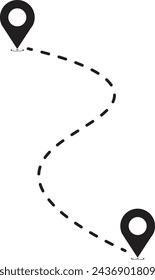 Map route icon from one location to another point. Path distance route icon