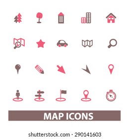 map, route isolated icons, signs, illustrations, vector for internet, website, mobile application on white background