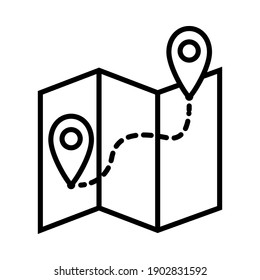 Map with route line icon on white background, vector illustration
