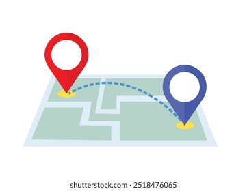 Kartenroute mit Positionszeiger im Vektorformat. Reiseziel-Konzept.