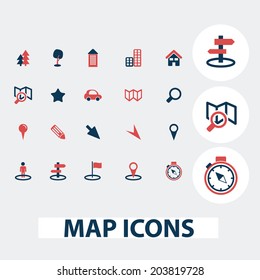 Karte, Route, Navigationssymbole, Zeichen, Symbole, Vektorset