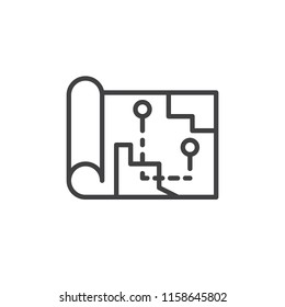 Map route outline icon. linear style sign for mobile concept and web design. Paper city map path simple line vector icon. Symbol, logo illustration. Pixel perfect vector graphics