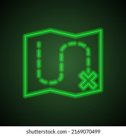 Map, route simple icon vector. Flat design. Green neon on black background with green light.ai