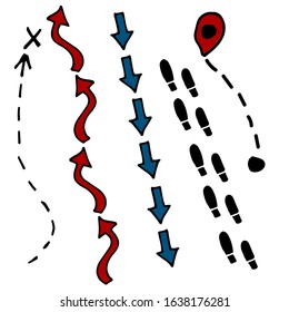 Map, routes, monochrome, white, vector. Thin dotted route.