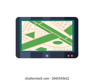 map with routes in tablet on white background