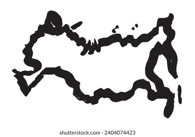 Mapa de Rusia. El dibujo abstracto se hace con un pincel y tinta negra. Objeto vector
