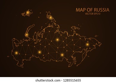 Map of Russia - Abstract mash line and point scales on dark background. 3D mesh polygonal network connections.Vector illustration eps 10. 