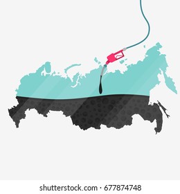 Map of Russia being fueled by oil. Gas pump fueled map. On the map there is glass reflection. Conceptual. Oil producing or importing countries.