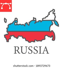 Map of Russia color line icon, country and geography, russia map flag sign vector graphics, editable stroke filled outline icon, eps 10