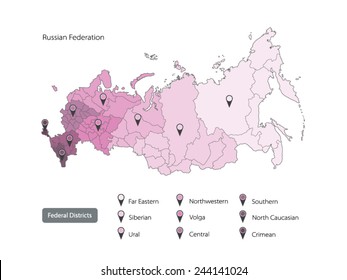 Map of Russia. Federal districts 