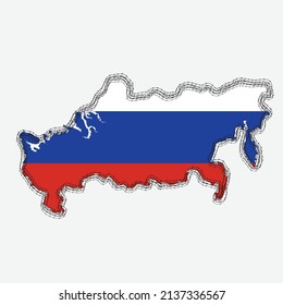 Map of Russia with flag isolated on grey background and black barbed wire. Isolation Russian economy because of war in Ukraine in 2022