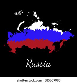 Map of Russia with flag. Isolated on black background