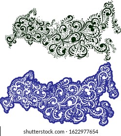 Map of Russia in flowers and leaves. Vector illustration.