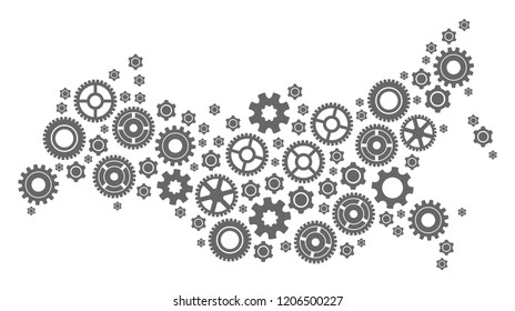 Map of Russia formed with gray wheel symbols. Vector abstract mosaic of map of Russia with industry symbols. Engineering flat design for industry applications.