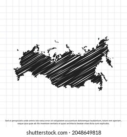 Map of Russia freehand drawing on a sheet of exercise book. Vector illustration.