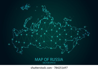 Map Of Russia - With Glowing Point And Lines Scales On The Dark Gradient Background, 3D Mesh Polygonal Network Connections. Vector Illustration Eps10.