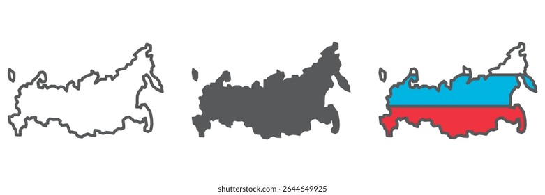 Map of Russia icon collection, country and geography, Russia map sign vector set graphics, editable stroke linear icon, eps 10
