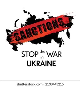 Map of Russia isolated on a white background and red grunge brush line with sanctions. Isolation of Russian economy because of war in Ukraine in 2022