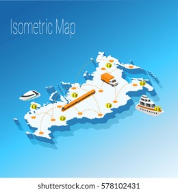 Map Russia isometric concept. 3d flat illustration of Map Russia.