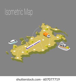 Map Russia isometric concept. 3d flat illustration of Map Russia.