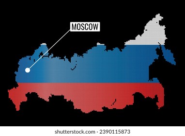 A map of Russia made of circles painted in a flag and the location of the capital Moscow is indicated
